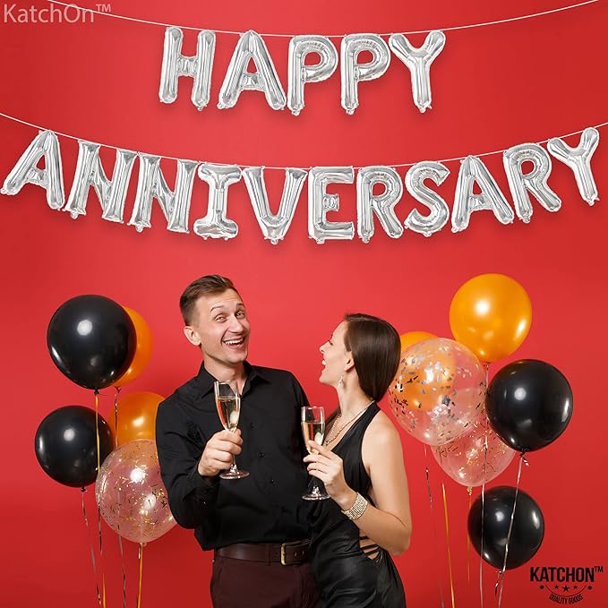 KatchOn Balloons - Letters 'Happy Anniversary' 16 Inch | Banner, Backdrop & Balloon Banner for Silver Anniversary Decor