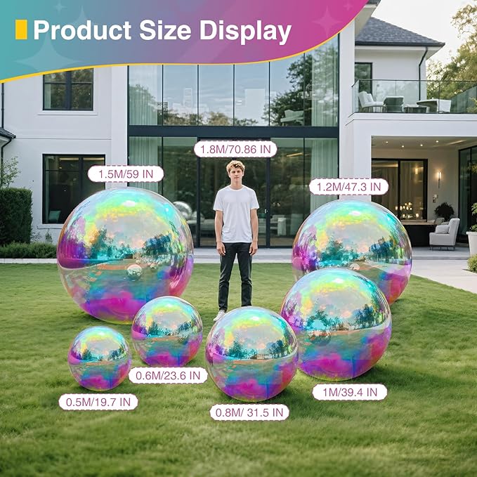 Inflatable Mirror Ball,Reusable Mirror Ball Large Event Decoration PVC Disco Ball for Party, Concerts, Stage, Wedding Decorations - No Pump Included(Iridescent, 1pcs：0.5m)