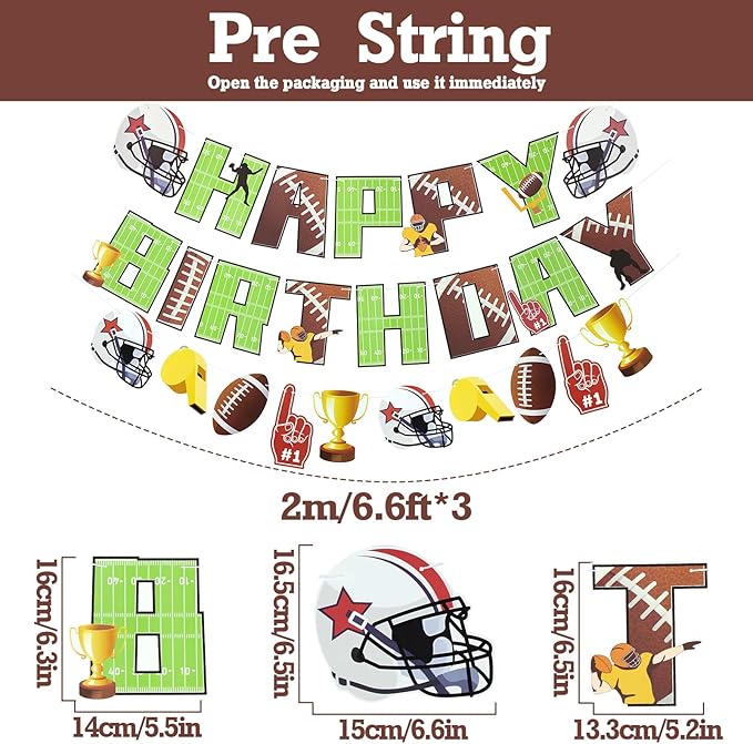 SUNBEAUTY Football Happy Birthday Banner Football Birthday Party Decorations Football Themed Party Supplies Bowl Game Sport Themed Happy Birthday Banner | Pre-Strung