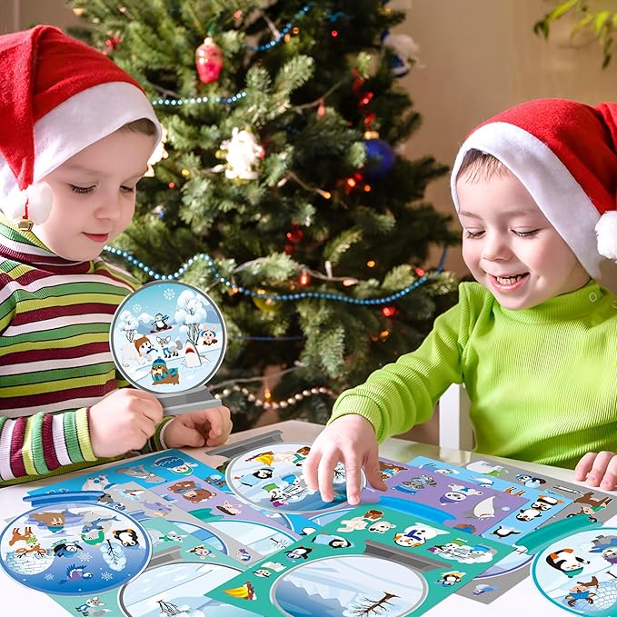 CY2SIDE Winter Polar Animals Make-a-Face Sticker Sheets - 40PCS Make Your Own Winter Crystal Ball Stickers Craft Games for Kids School Rewards DIY Winter Christmas Party Favors for Kids Home Project