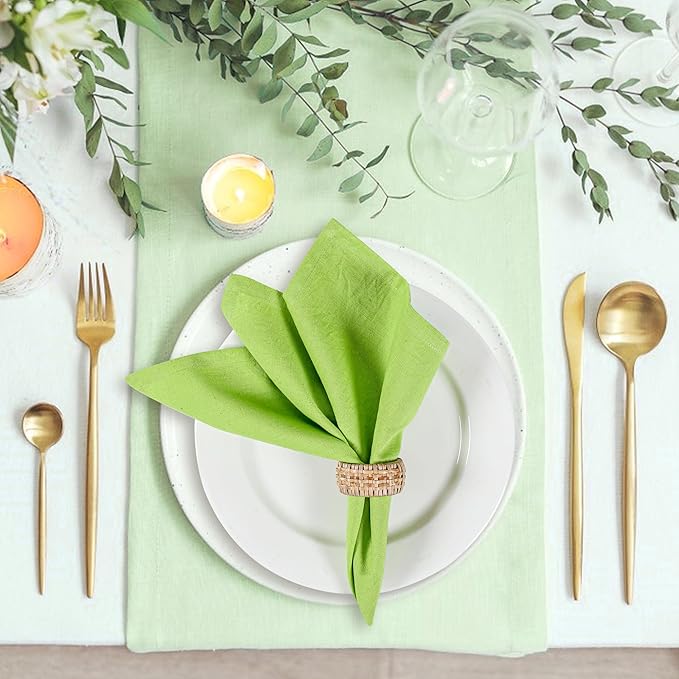 Table Napkins Cloth Dinner Cloth Cotton Linen Blend Fabric 12 Pack Easter Special Mitered Corners for Every Day Use Napkin Pre Shrunk and Good Absorbency (Leaf Green, Pack of 4)