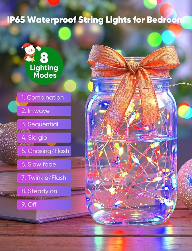 Minetom 12 Pack Fairy Lights Battery Operated String Lights, 8 Modes & Timer, 7ft 20LED Multicolor Waterproof Silver Wire Twinkle Lights, Firefly Starry Moon Lights for Mason DIY Christmas Wedding