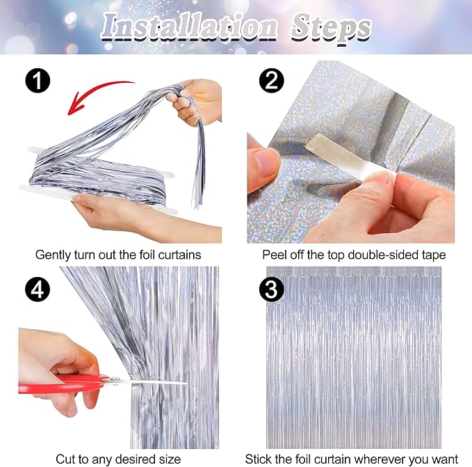 12 Pack Fringe Backdrop, 3.28 FT x 7.08 FT Glitter Silver Tinsel Curtain, Metallic Foil Curtains Party Streamer Disco Backdrop, Silver Party Decorations for Bachelorette Birthday Holiday