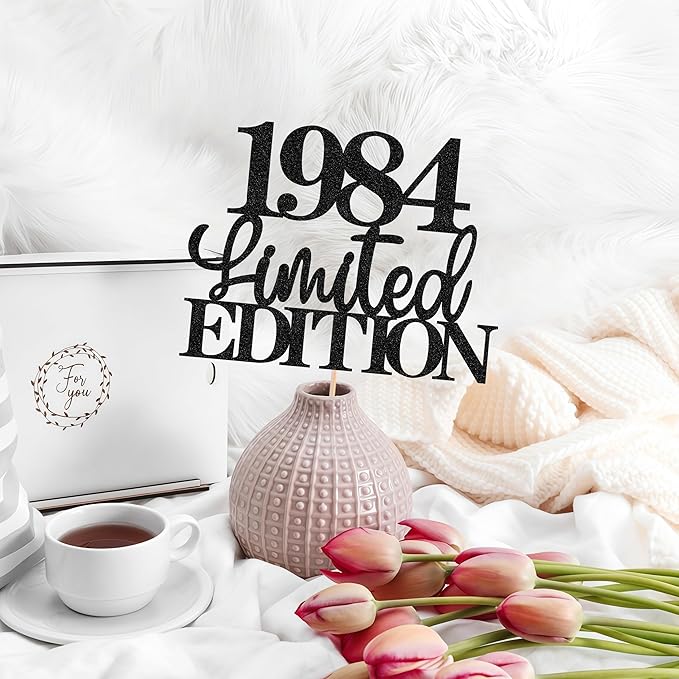 Limited EDITION 1984 Cake Topper - Black Glitter Happy 41st Birthday Party Cake Decoration Supplies, Cheer to 41 Years Cake Bunting Decor for 41st Birthday Party Photo Booth Props