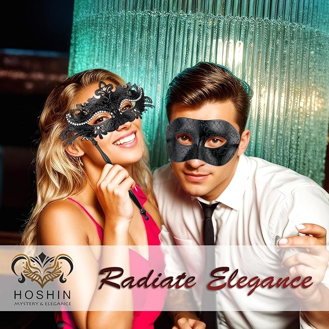 Hoshin Masquerade Mask for Couple, Mardi Gras Deecorations Venetian Masks with Stick for Womens