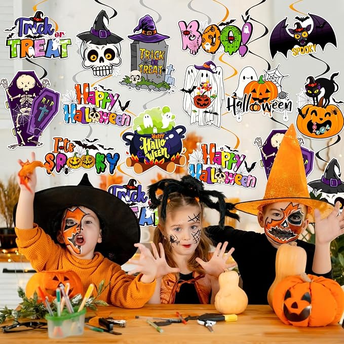 48Pcs Halloween Hanging Swirl Decorations, Cute Pumpkin Ghost Bat Ceiling Hanging Swirls Halloween Party Hanging Swirls Streamers for Trick or Treat Birthday Baby Shower Party Decor Supplies