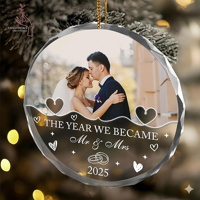 Personalized Crystal Christmas Ornaments with Photo, Custom Christmas Photo Tree Glass Ornaments, Elegant Crystal Keepsake for Family, Couples, Weddings & Christmas 2025 Gifts (#PGO05)