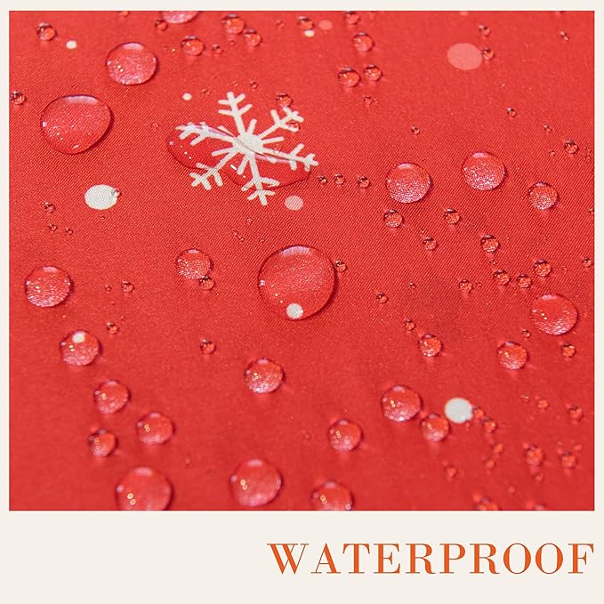 Christmas Waterproof Tablecloth – Red Holiday Table Cover with Santa Claus, Reindeer, Tree & Snowflake Design – Festive Dining Decor for Christmas Party and Home, 60" Round