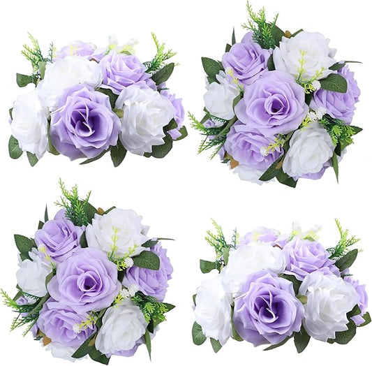 Artificial Lavender White Flower Ball - 4 Pcs Wedding Table Centerpiece Decorations for Flower Arrangements
