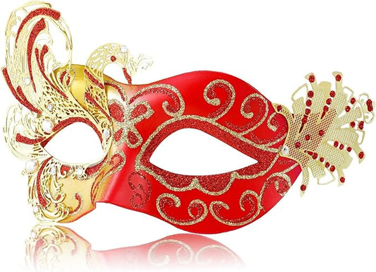 2025 New Red Venetian Masquerade Mask for Women-Peacock Rhinestone Masquerade Party Mask- Mascarade Masks for Women Butterfly -Perfect for Mardi Gras, Halloween Parties, Costume Party, Carnivals