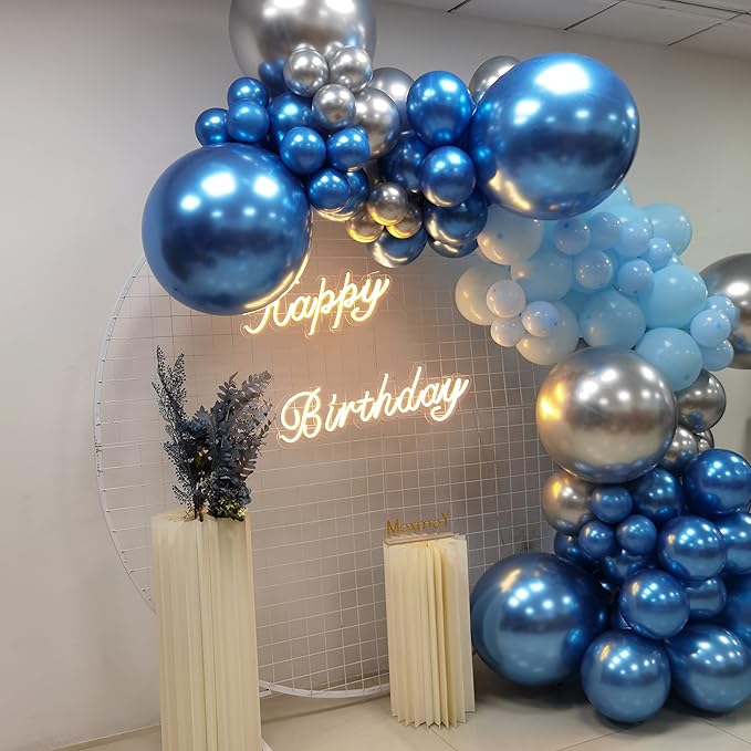 Silver Blue Balloon Garland 127 Pcs 18In 12In 10In 5In Confetti Latex Balloons Arch Kit for Baby Shower Bridal Shower Birthday Party Decors (Silver Blue)