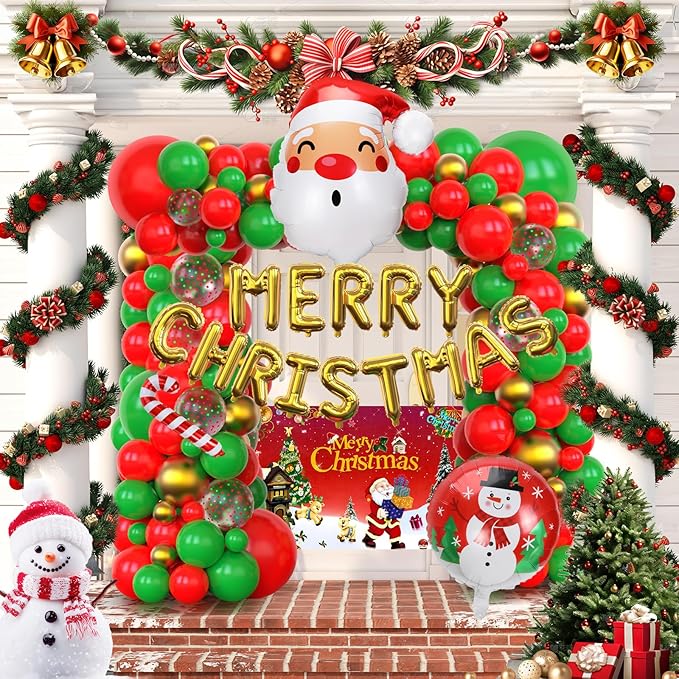 94 Pcs Christmas Balloons Garland Arch Kit Red and Green Sequined Balloons, Candy Cane Balloons, Christmas Balloon Banner for Party Decor