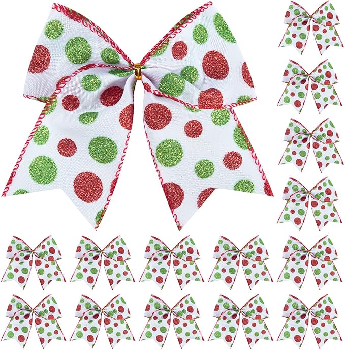 SIMISI RIBBON Christmas Tree Bows Wreaths Graland Xmas Party Decorations Red Green Polka Dot Ornaments (6 * 6 Inches, 12 Pcs)