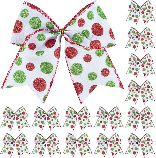 SIMISI RIBBON Christmas Tree Bows Wreaths Graland Xmas Party Decorations Red Green Polka Dot Ornaments (6 * 6 Inches, 12 Pcs)