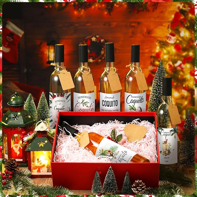 6 Set Coquito Bottles 25 oz Glass wine Bottles Brewing Bottles with Blank Printable Stickers Wine Bottles with Airtight Caps for Home Party Milk Eggnog Kefir