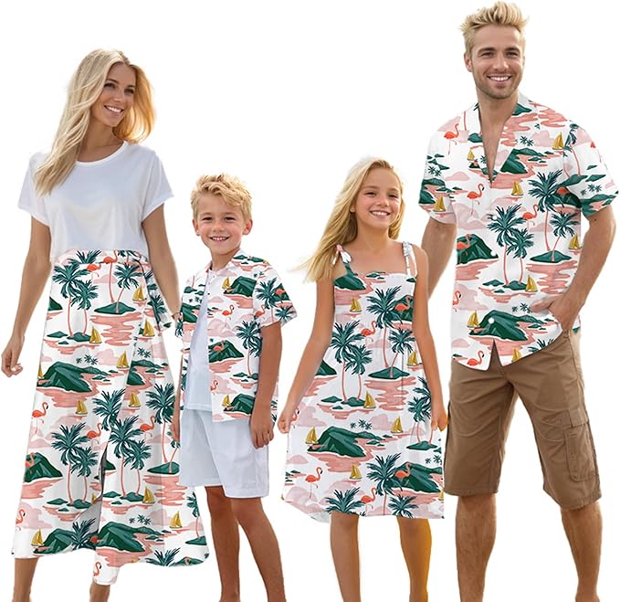 Cromoncent Matching Hawaiian Outfits for Family, Dad and Son Matching Luau Beach Tropical Shirts Mommy Daughter Tropical Sets