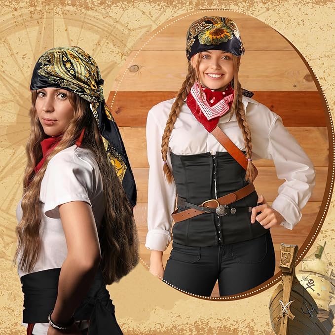 7pcs Women Pirate Costume Accessories for Men Pirate Head Scarf Necklace Belt Dress Accessories Renaissance