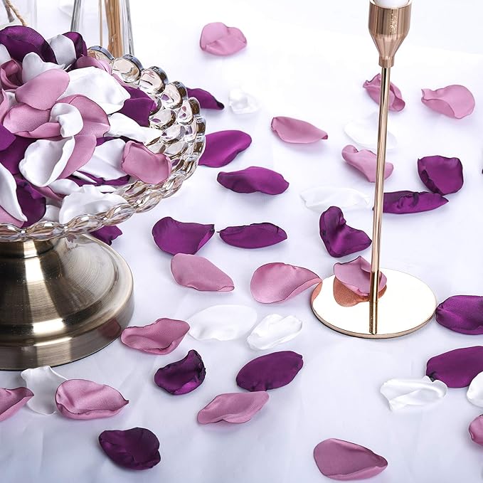 Artificial Silk Rose Petals 300pcs Reusable Fake Purple Flower Petals for Wedding Anniversary Romantic Night Valentines Party Dinner Table Decoration