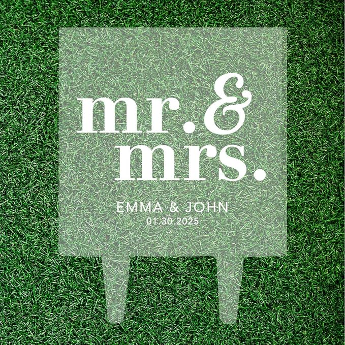 Andaz Press Mr. & Mrs. Custom Names With Date Custom Wedding Cake Topper, Acrylic Square Personalized Couple Cake Topper