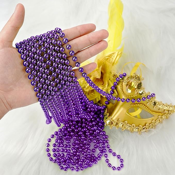 SHAOQINLIN 24 PCS Purple Mardi Gras Beads, Purple Beads Necklaces 33" Metallic Beaded Costume Necklaces Party Necklaces for Halloween Mardi Gras Parade Throws Wedding Birthday Party Favors