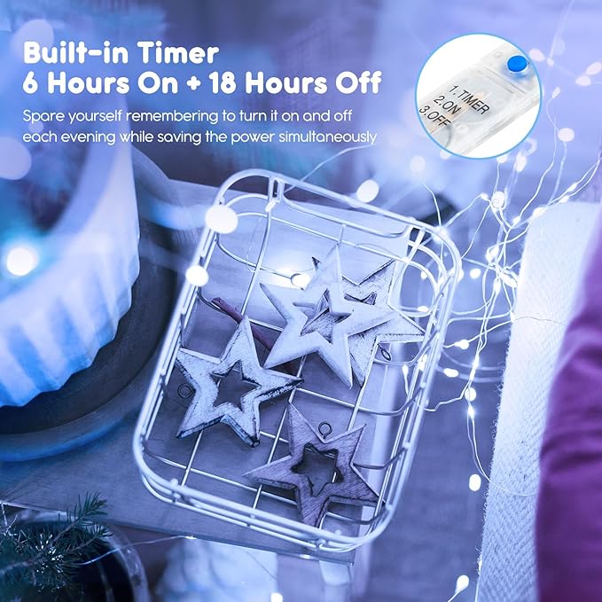 Minetom 12 Pack Fairy Lights Battery Operated String Lights with Timer - 7ft 20 LED Waterproof Silver Wire Firefly Lights Waterproof for DIY Crafts Wedding Décor Table Mason Jars Party, White