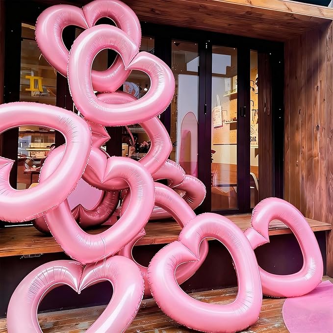 Pink Heart Balloons,3Pcs 40Inch Large Hollow Out Heart foil Balloon for Valentine's Day Birthday Wedding Baby Shower Anniversary Party Decorations