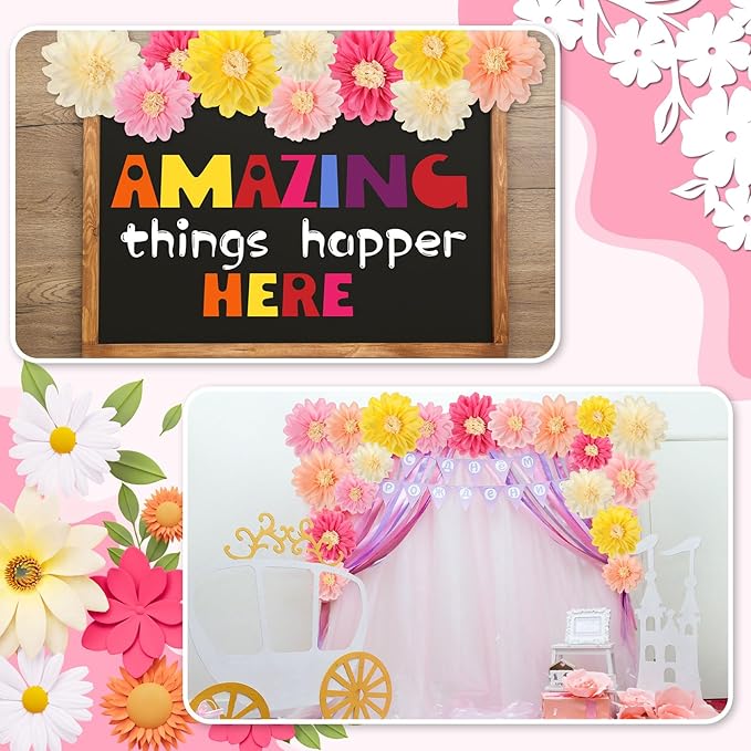 Geyee 18 Pcs Mexican Paper Flowers Colorful Fiesta Tissue Paper Flowers Pom Poms Mexican Carnival for Floral Party Backdrop Wedding Birthday Party Craft, 6" 8" 10" (Vivid Color)