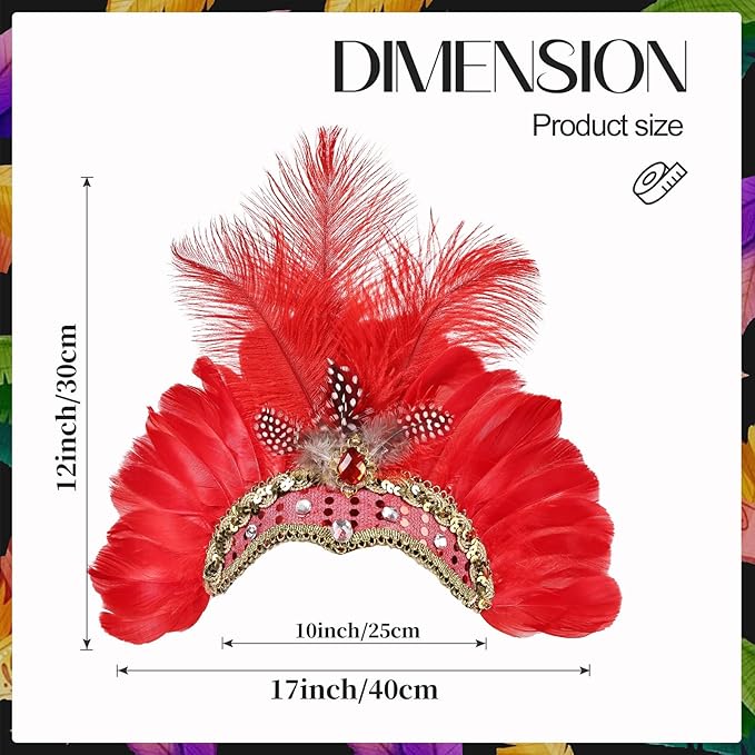 Women's Carnival Feather Headpieces Sequin Headdress for Wedding Masquerade Party Cosplay Feather Headbands