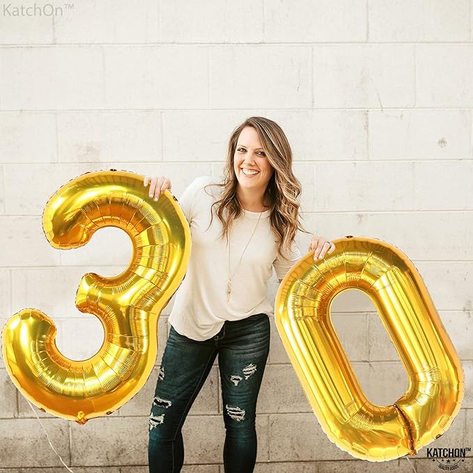 Katchon, Gold 30 Balloon Numbers - 40 Inch | Gold 30th Birthday Balloons for Happy 30th Birthday Decorations for Him | 30th Balloons for Her | 30th Anniversary Decorations | Gold Birthday Decoration