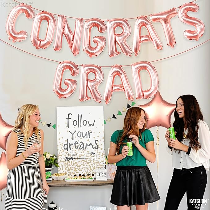 KatchOn, Rose Gold Congrats Grad Balloons - 16 Inch | Congrats Grad Balloon Banner For Graduation Decorations 2025 | Foil Balloon Banner For 2025 Graduation Party Decorations