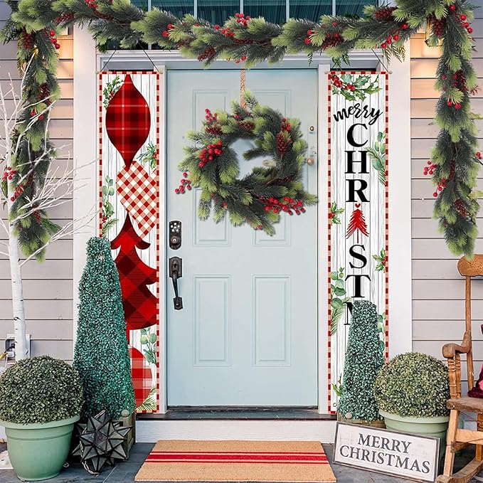 RECUTMS Christmas Garland with Red Berries Decorative Pine Cones and Artificial Holly Berries Artificial Garland for Indoor and Outdoor Greenery Wreath for Holiday Home Table Decor(Light Green)