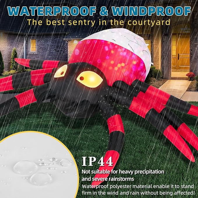 ININ 12FT Halloween Inflatable Spider Decorations Outdoor,Halloween Blow Up Yard Decorations Built-in 8 LED Lights,Holiday Party Decor for Garden/Haunted House/Lawn.