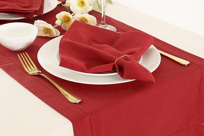 PurpleEssences Set of 12 Cloth Dinner Napkins 100% Cotton 18x18 Inch - Soft Durable Washable - Ideal for Farmhouse Party Fall Thanksgiving - Perfect Everyday Use Table Linen - Red