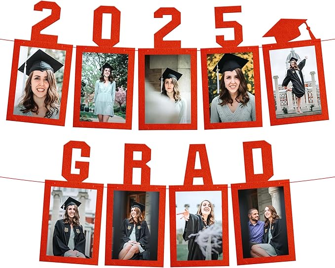 KatchOn, Red Graduation Photo Banner 2025 - Large, 10 Feet, 2025 Grad Banner | Graduation Banner Class of 2025 Personalized | Felt Graduation Picture Banner for Graduation Decorations 2025