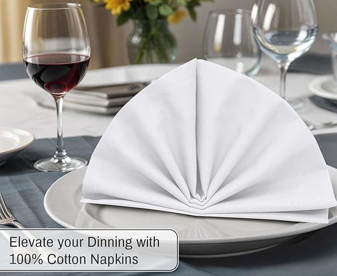Ruvanti Cloth Napkins Set of 6, 18x18 Inches, 100% Cotton, Washable, Soft & Absorbent, Perfect for Wedding, Christmas, ‎Thanksgiving Dinners - White