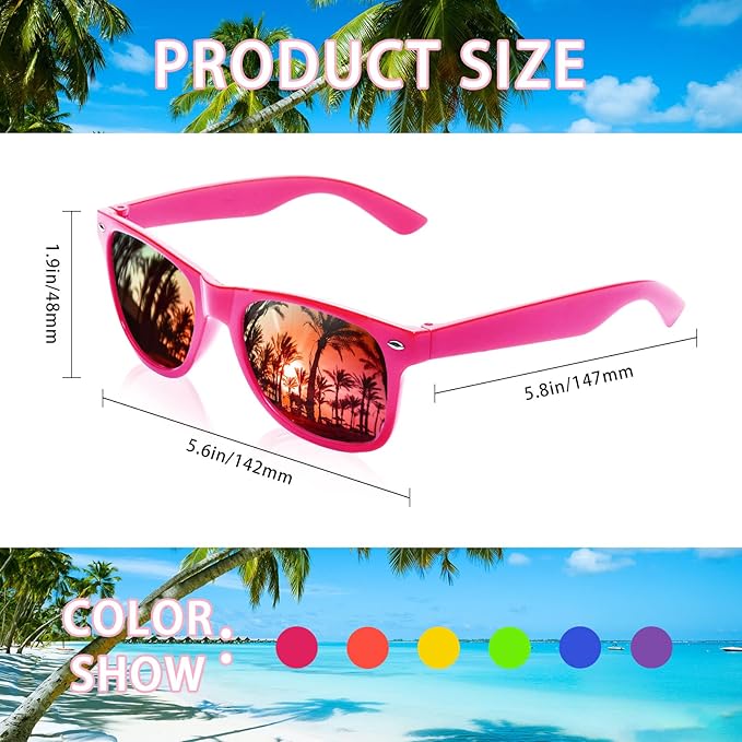 10/20 Pack Colored Sunglasses Mirrored Lens Bulk Party Glasses Classic Eyewear Birthday Beach Pool Unisex Adults