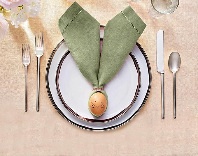 Ruvanti Premium Linen Napkins Set of 4-20x20 Inch, Classic Hemstitch, Mitered Corner Cloth Napkins ‎‎- Soft, Elegant Dinner Napkins Cloth Washable for Weddings, Parties, Everyday Use - Olive