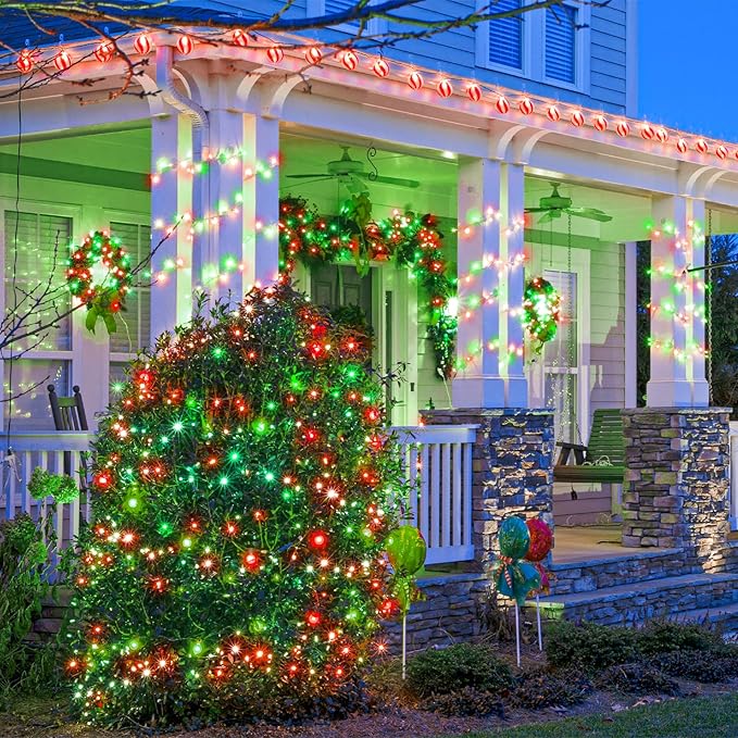 Vivideal 200 LED Red and Green Christmas Lights - 66ft String Lights Indoor Clear Wire 8 Modes Plug in Waterproof Fairy Light with Timer Memory for Indoor Outside Bedroom Home Party Decorations