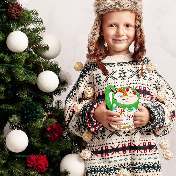 CY2SIDE 12 Set Christmas Hot Cocoa Cup Scene Sticker Art Craft for Kids, Make A Cocoa Cup Scene with Candy Sticker, DIY Xmas Party Games for School Classroom Activities
