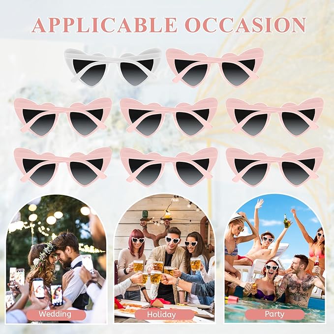 4/6/8/10/12 Pack Bachelorette Sunglasses Heart Sunglasses Vintage Heart Shaped Glasses for Women Bridal Party Wedding