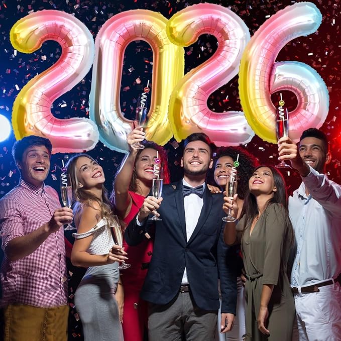 KALOR 42 Inch 2026 Rainbow Foil Mylar Number Balloons, Giant 2026 New Years Decorations for 2026 Happy New Year Eve and Graduations Party Supplies