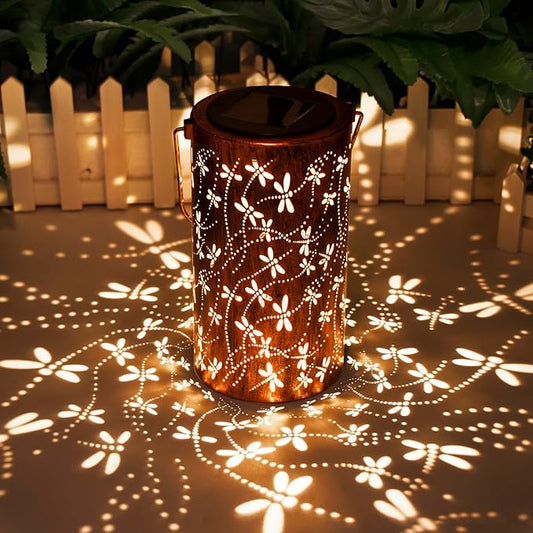 Christmas Gifts,Solar Lanterns Outdoor Hanging Lantern Lights, Dragonfly Hollowed-Out Metal Decor Lantern, Waterproof LED Decorative Garden Light - Delicate Garden Decoration for Patio, Yard