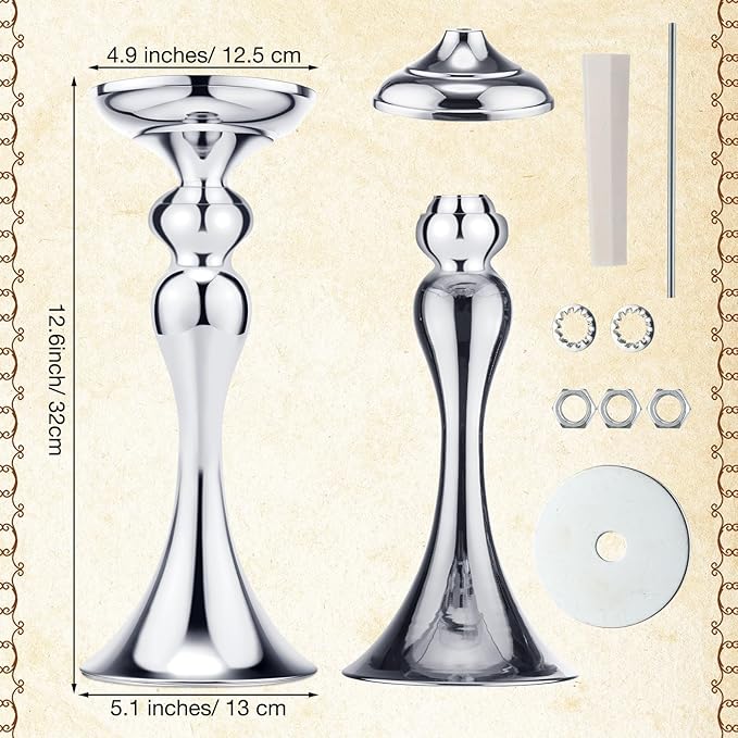 Sadnyy 16 Pcs Metal Flower Arrangements Stand Metal Wedding Centerpiece Stand Tall Table Decor Flower Vase for Wedding Reception Centerpieces Event Party Hotel Home Decor(12.6 Inch,Silver)