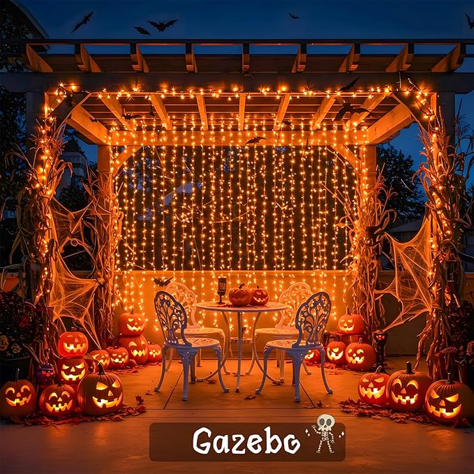 suddus Color Changing Curtain Lights for Halloween, 200 LED 6.5ft x 6.5ft Hanging String Lights with USB, Curtain Fairy Lights Indoor for Bedroom Wall, Party, Porch, Holiday, Purple and Orange