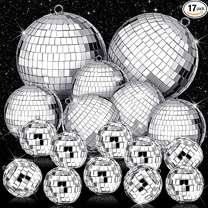 17 Pcs Disco Ball Decorations Assorted Size Disco Ball Ornaments, Mini Large Hanging Party Favors for Christmas New Year Weddings Decor Festival Stage Prop(6, 3.2, 2 Inch)