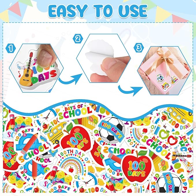 300Pcs 100 Day of School Foam Stickers, Cute School 100 Days Stickers Teacher Motivational Foam Sticker for Classroom DIY Art Craft Party Favor