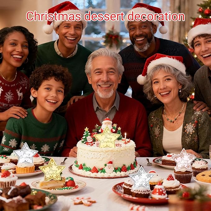 36 Pcs Christmas Cupcake Toppers Acrylic Mirror Star Cupcake Toppers Little Star Cake Decorations for New year Christmas Party Supplies