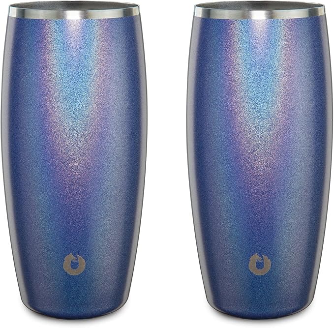 SNOWFOX Premium Vacuum Insulated Stainless Steel Beer Glass, Home Bar Accessories, Elegant Bartending, Lightweight Pint Glasses, Sleek Drinkware, Frosty Beverages Stay Cold, 18oz, Set of 2, Blue