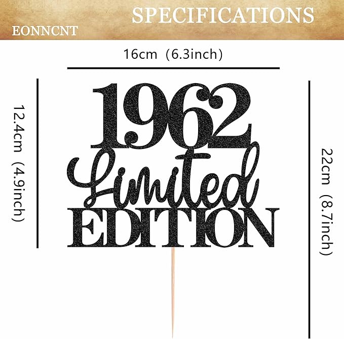 Limited EDITION 1962 Cake Topper - Black Glitter Happy 63rd Birthday Party Cake Decoration Supplies, Cheer to 63 Years Cake Bunting Decor for 63rd Birthday Party Photo Booth Props