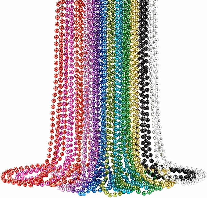 SHAOQINLIN 24 PCS Mardi Gras Beads Necklaces, 12 Colors 33 Inch 6 mm Metallic Bead Necklaces Bulk Party Beads Necklace Round Beaded Necklaces for Mardi Gras, Christmas, Carnival Party Favor